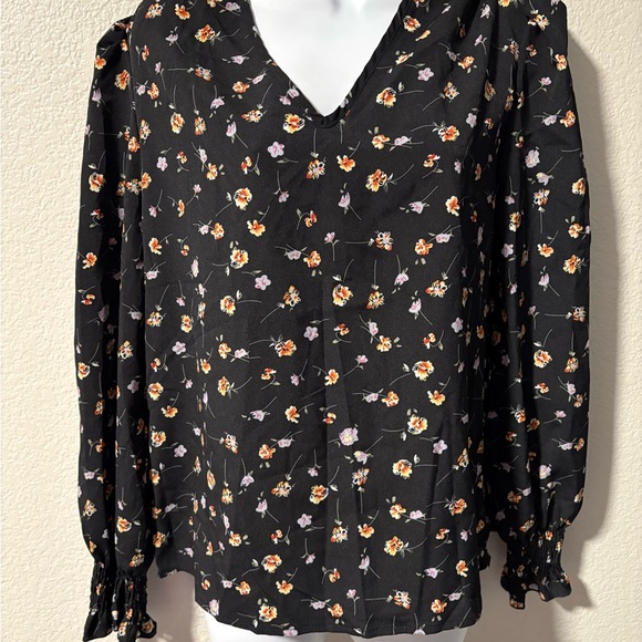 SHEIN Tops - SHEIN Black Floral V-Neck Blouse